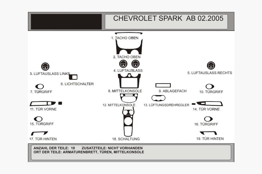 Chevrolet Spark 2004-2009 Armaturenbrett Abdeckungen (Hartman) Aluminium Image