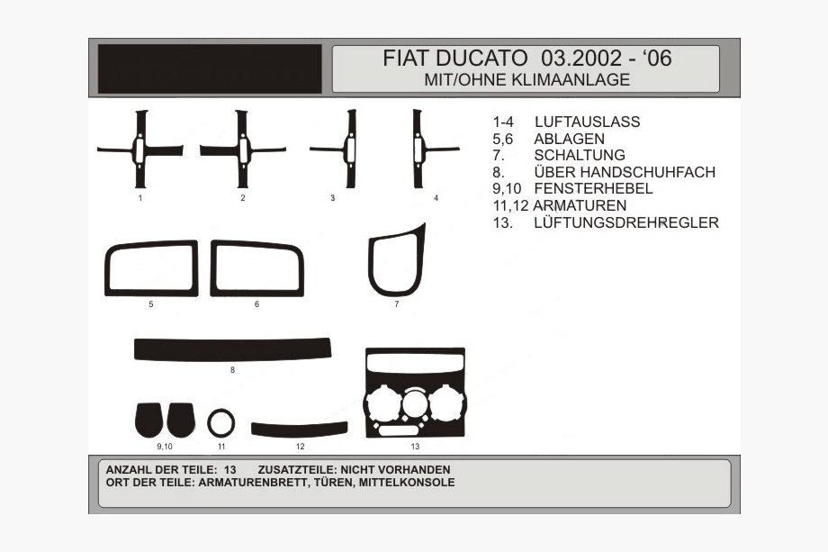 Fiat Ducato 1995-2006 Armaturenbrett Abdeckungen (Modell 2002-2006) Image
