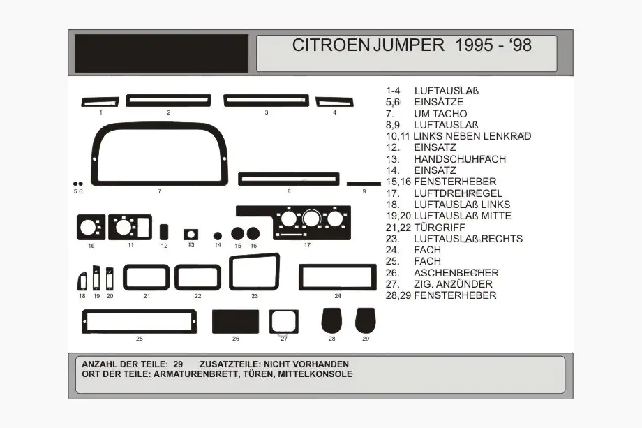 Citroen Jumper 1995-2006 Armaturenbrett Abdeckungen (Modell 1995-1998) Image
