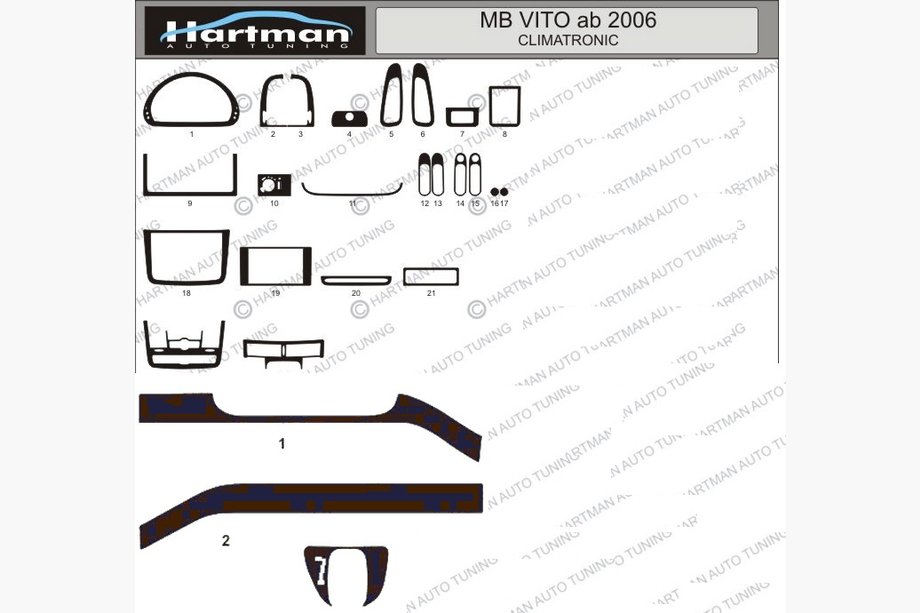 Mercedes Viano 2004-2014 Armaturenbrett Abdeckungen (Modell mit elektronischer Klimaanlage) Image