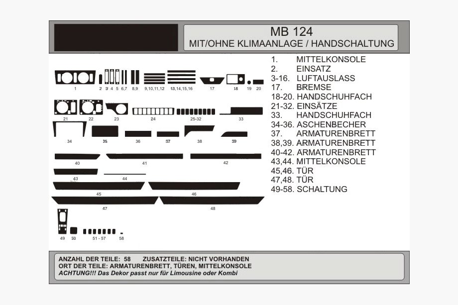Mercedes E-class W124 1984–1997 Armaturenbrett Abdeckungen (Hartman) ANGEBOT! Aluminium Image
