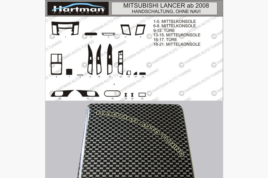 Mitsubishi Lancer X 2008- ANGEBOT! Armaturenbrett Blenden in Carbon-Optik Image