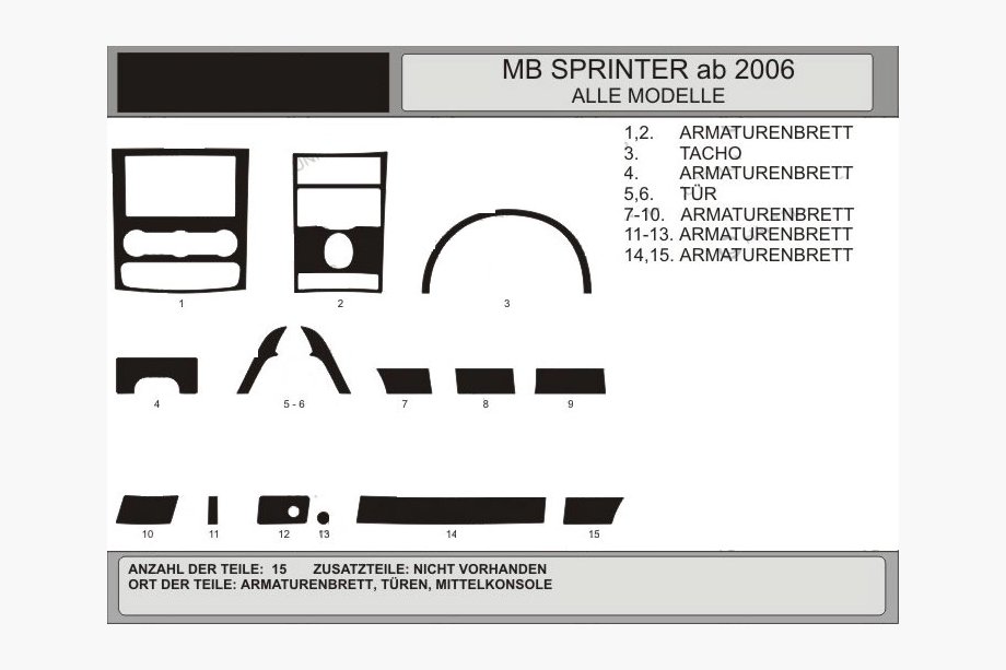 Mercedes Sprinter W906 2006–2018 Armaturenbrett Abdeckung (15-teilig, VIP-Hartman) Aluminium Image