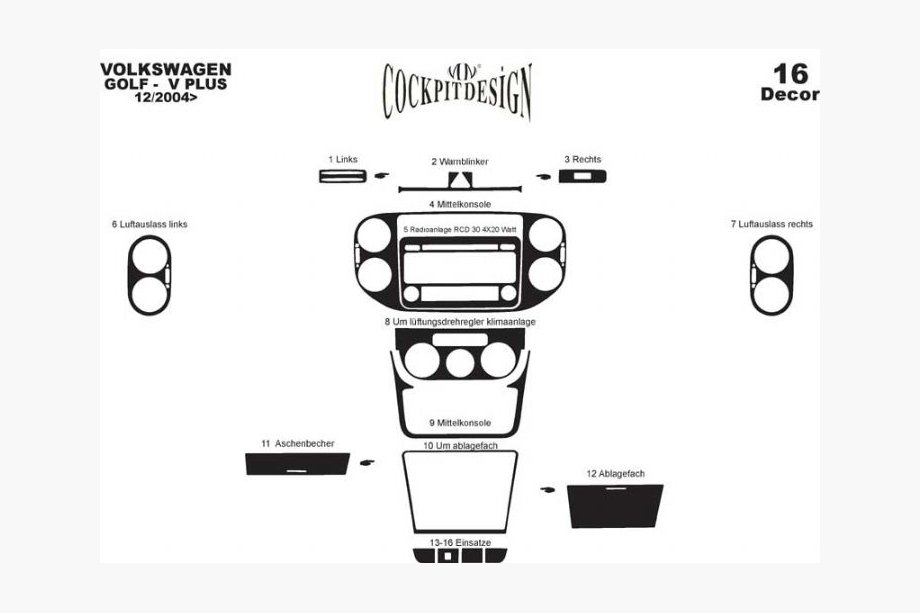 Volkswagen Golf Plus 2004-2014 Armaturenbrett Abdeckungen Foto 7