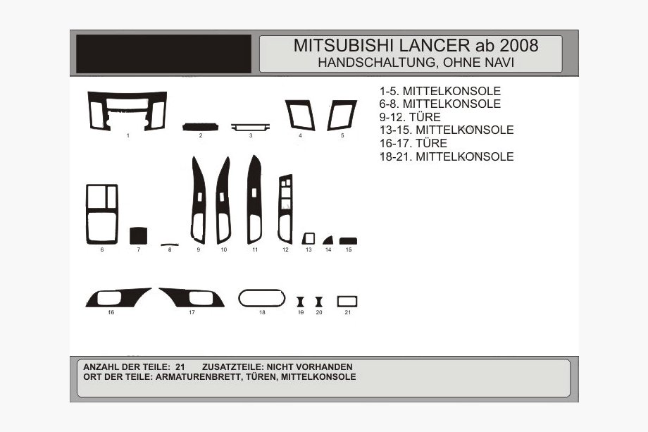 Mitsubishi Lancer X 2008- Armaturenbrett Abdeckungen (Hartman) Image