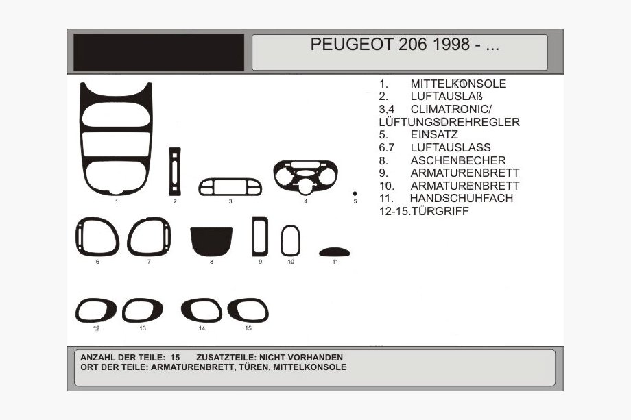 Peugeot 206 1998-2024 Armaturenbrett Abdeckungen (Hartman, 1998-2001) Aluminium Image