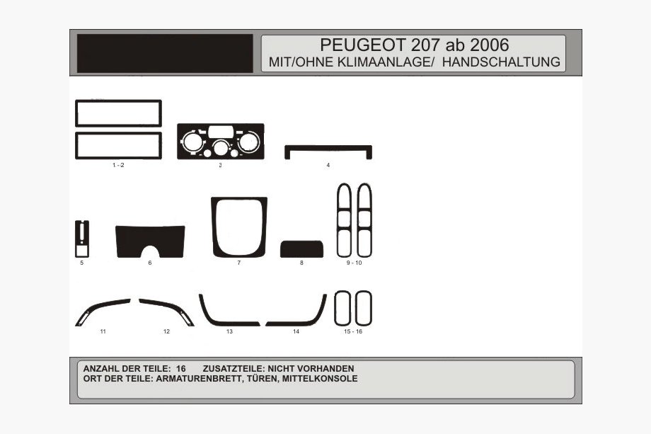 Peugeot 207 2006–2014 Armaturenbrett Abdeckungen (Hartman) Aluminium Image