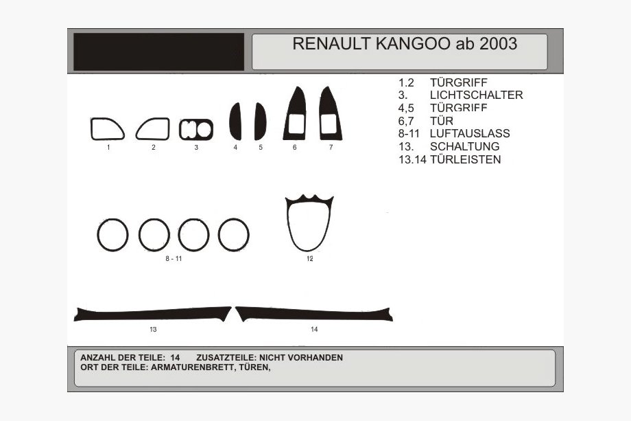 Renault Kangoo 1998-2008 Armaturenbrett Abdeckungen (Hartman) Aluminium Image
