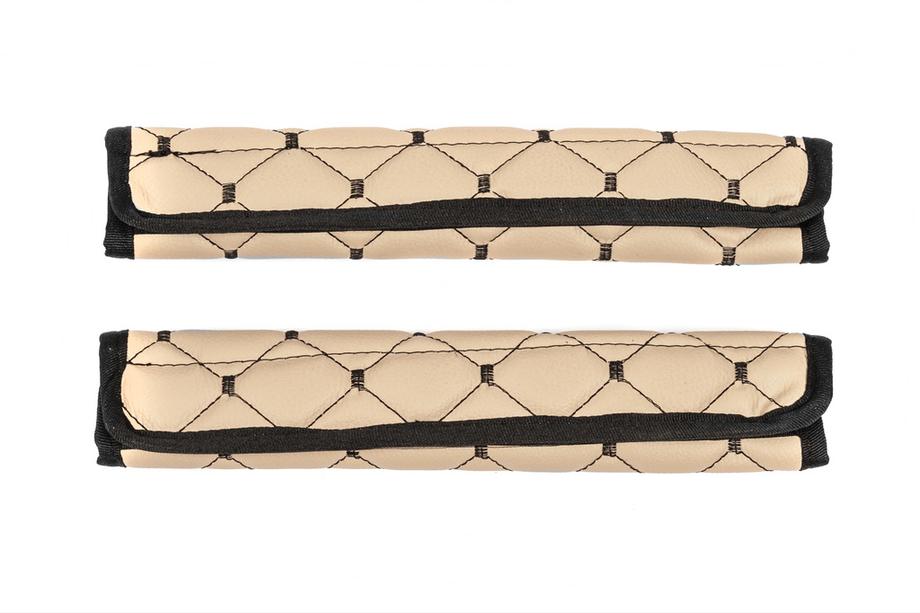 Sicherheitsgurtpolster ECO (2 Stk, Beige mit schwarzer Naht) Foto 4