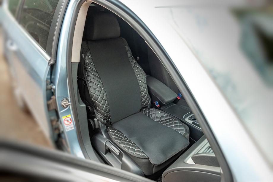 Autositzauflage ECO und Stoff (1 Stk, Schwarz mit grauer Naht + Stoff) Foto 1