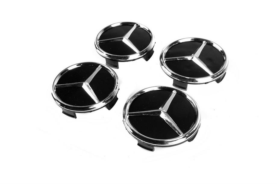 Mercedes-Benz Felgendeckel 71/74 mm ohne Ring (4 Stk, schwarz mit Chrom-Logo) Foto 1