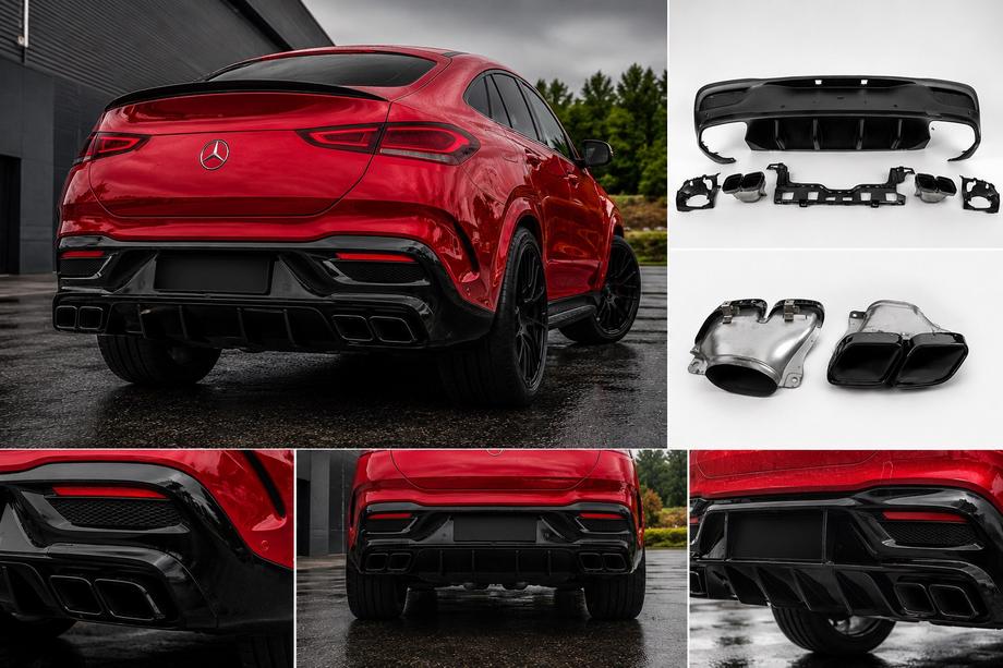 Mercedes GLE coupe C167 2019- Heckdiffusor mit Endrohren Black (Design GLE63) Image