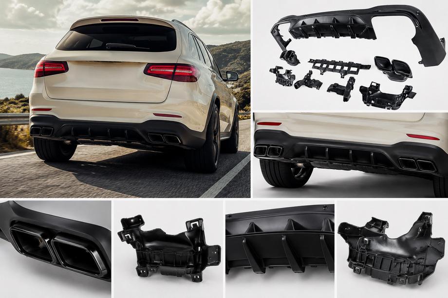 Mercedes GLC X253 2015-2022 Heckdiffusor mit Endrohren Black (Design AMG63) Foto 1