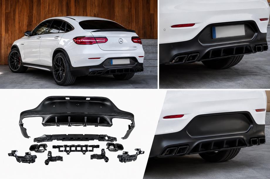 Mercedes GLC coupe C253 2016-2023 Heckdiffusor mit Endrohren Black (Design AMG63) Image