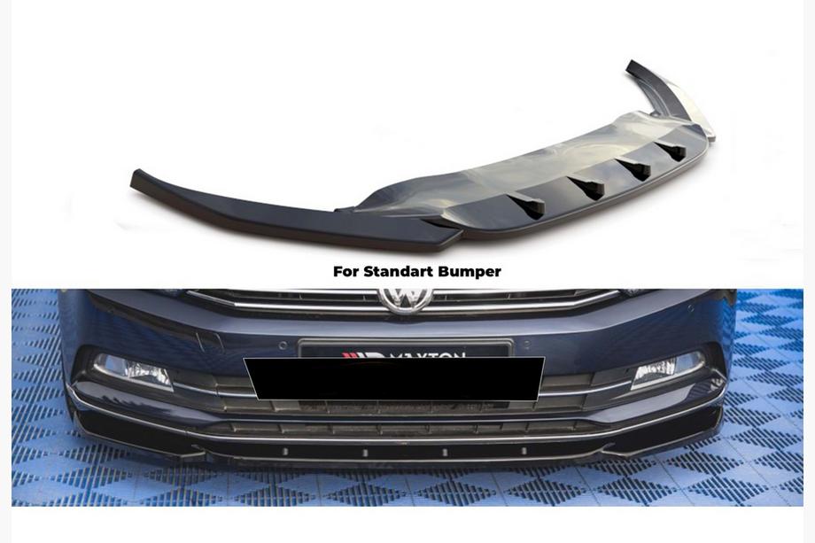 Volkswagen Passat B8 2015-2023 DPT V-1 Frontlippe (2015-2019 EU, Schwarz Hochglanz) Image