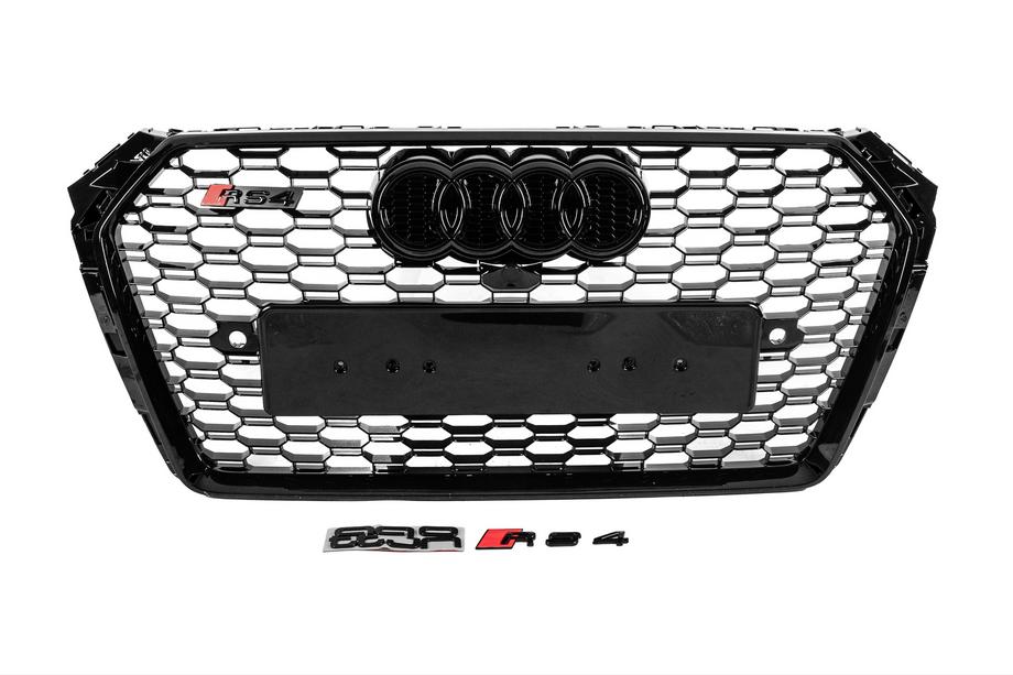 Audi A4 B9 2015-2024 RS-Style Kühlergrill vorne mit Quattro Schriftzug (2015-2019, schwarz) Image