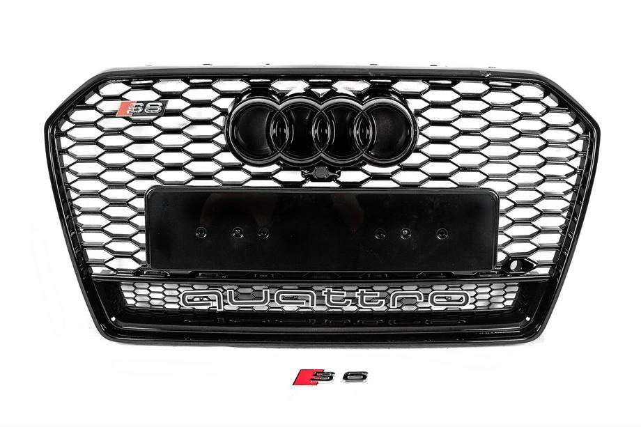 Audi A6 C7 2011-2017 Vorderer schwarzer RS-Style Kühlergrill mit Quattro Schriftzug (2014-2017) Image