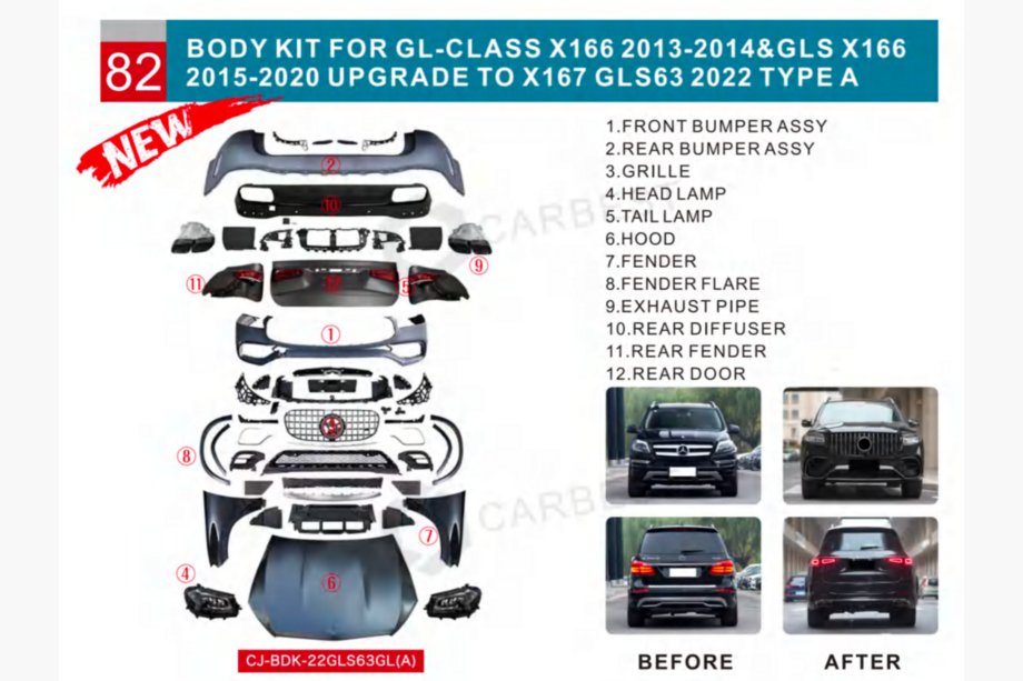 Mercedes GL/GLS class X166 2012-2019 Facelift-Umrüstkit von X166 auf GLS63 X167 (Type-A) Image
