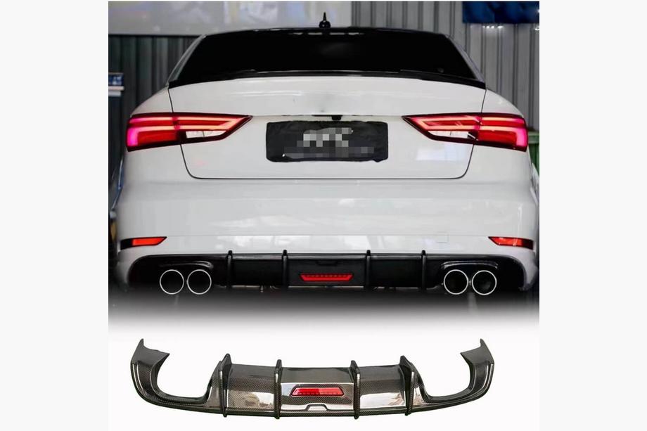 Audi A3 2012-2020 Heckstoßstangen-Diffusor mit LED-Bremslicht (für Base Sedan 2017-2020, Carbon) Image