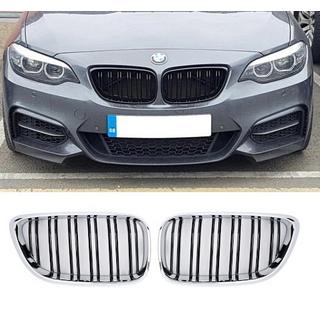 Nieren M-Look (Schwarz Glanz mit Chromrahmen) BMW 2 Series F22/F23 2014-2021 Foto 2