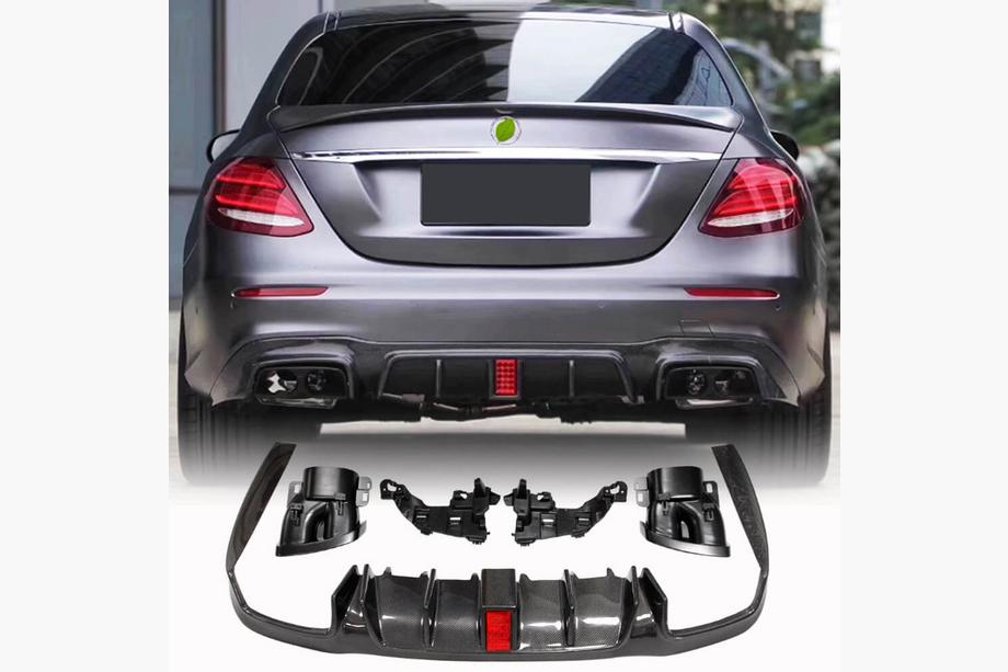 Mercedes E-class W213 2016-2023 Heckdiffusor mit Endrohren V2 (für AMG/AMG-Line 2016-2019, Carbon) Foto 1