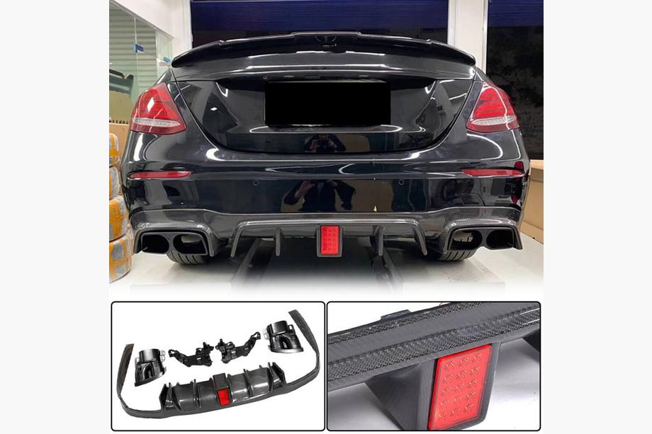 Mercedes E-class W213 2016-2023 Heckdiffusor mit Endrohren V2 (für AMG/AMG-Line 2016-2019, Carbon) Foto 2