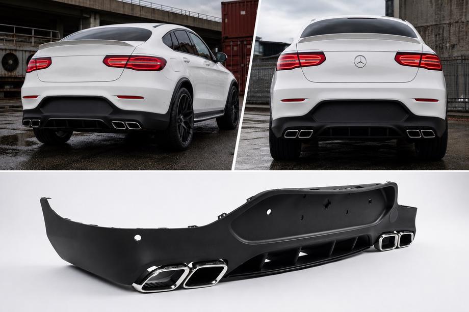 Mercedes GLC coupe C253 2016-2023 Heckdiffusor mit Endrohren Silber (Design AMG63) Image