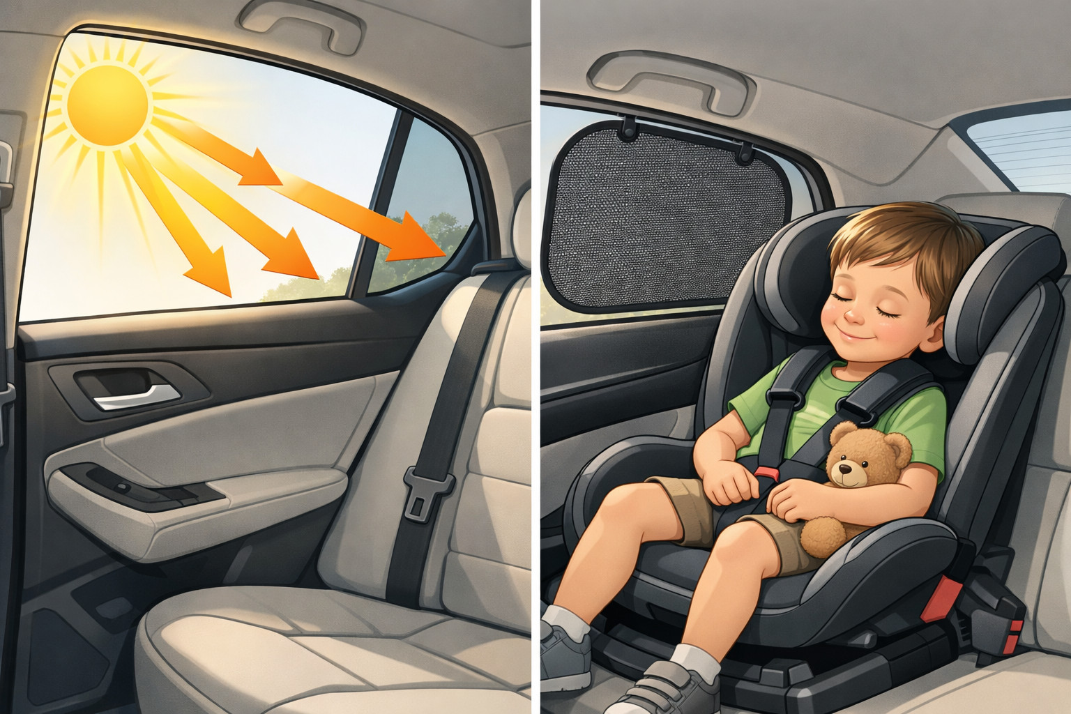 Was tun, wenn die Sonne durchs Seitenfenster ins Auto knallt und das Kind hinten leidet