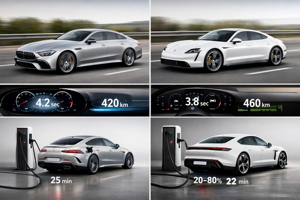 Mercedes-AMG GT 53 vs. Porsche Taycan 4S: Reichweite, Dynamik und Laden Foto 1