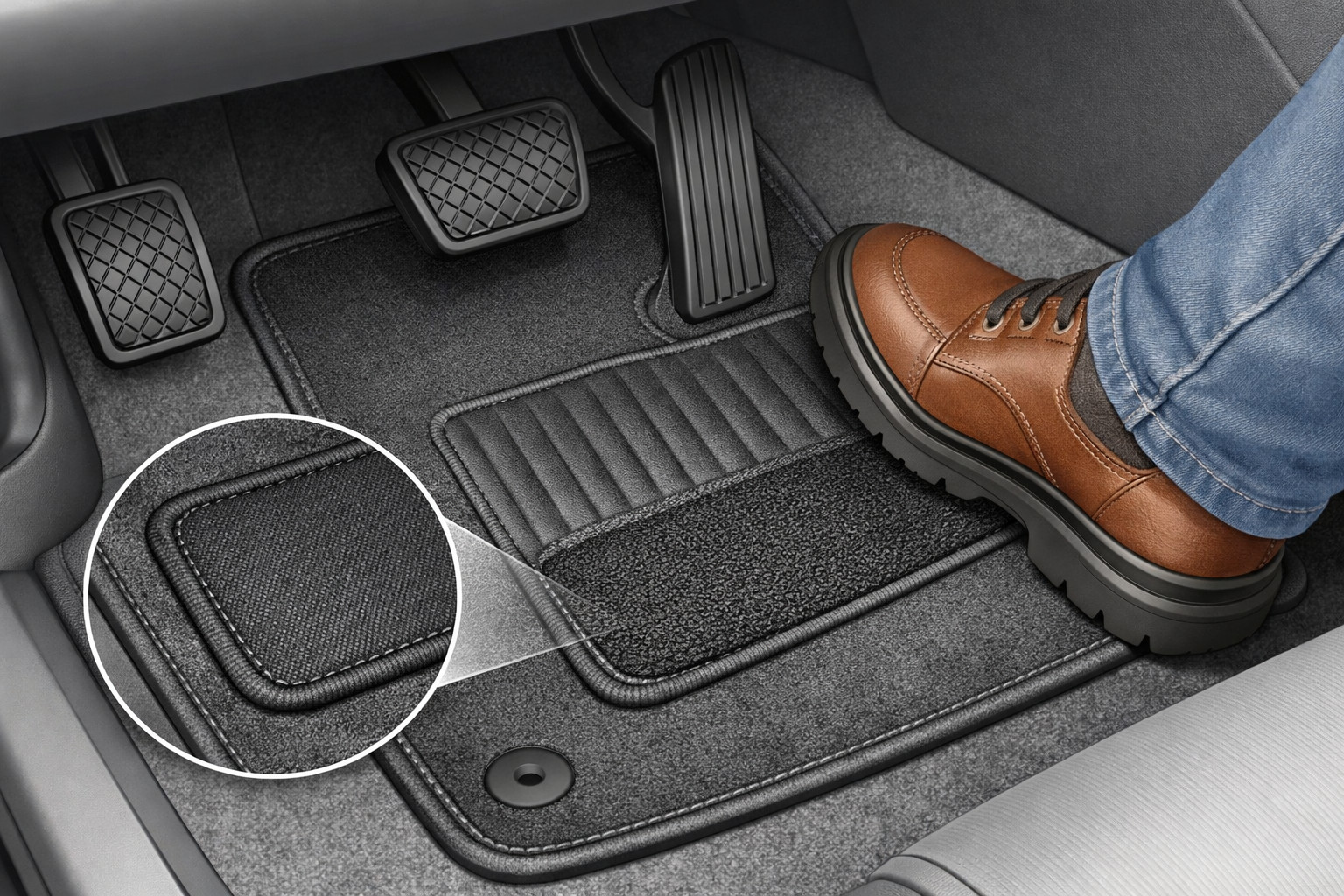 So verlängerst du die Lebensdauer der Fahrermatte, wenn Schuhe die Ecke am Pedalbereich abnutzen