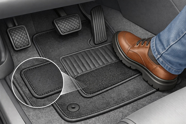 So verlängerst du die Lebensdauer der Fahrermatte, wenn Schuhe die Ecke am Pedalbereich abnutzen Foto 1