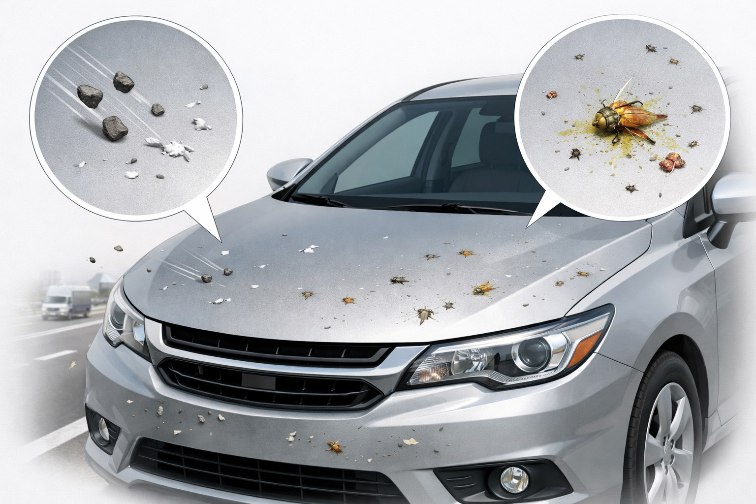 Was tun, wenn die Motorhaube auf der Autobahn ständig Steinschläge und Insekten abbekommt