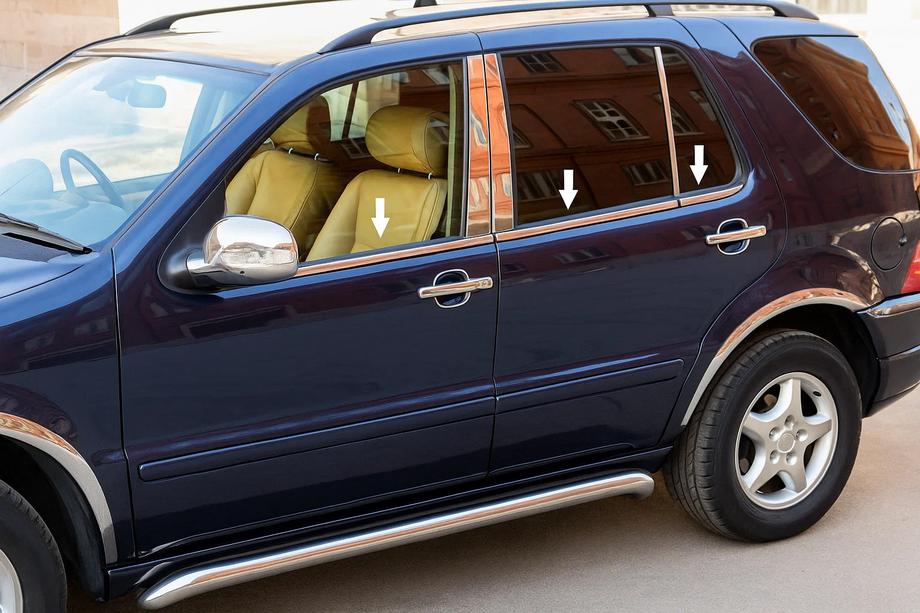Mercedes ML W163 1997-2005 Fensterzierleisten Edelstahl Aussen (6 Stk) Carmos - Türkischer Edelstahl Image