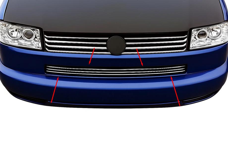 Volkswagen T4 Transporter 1990-2003 Grill Einsätze für Stoßstange Gerade Motorhaube (3 Stk, Edelstahl) Image