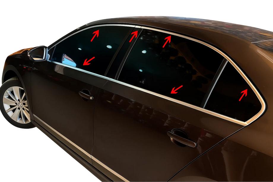 Volkswagen Jetta 2011-2018 Komplette Fensterumrandung Edelstahl (12-tlg.) Carmos - Türkischer Edelstahl Image