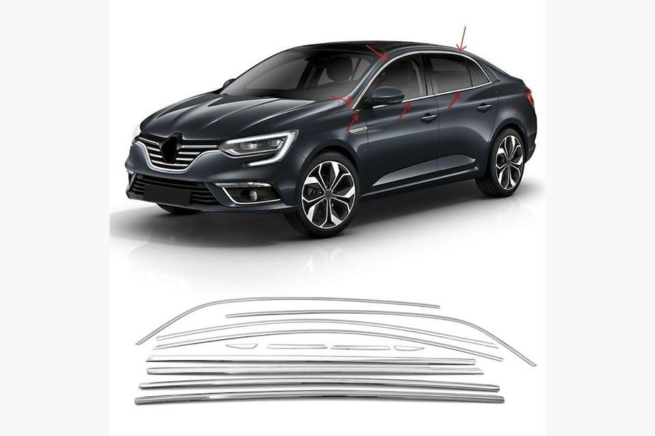 Renault Megane IV 2016-2025 Komplette Fensterumrandung (Sedan, 12-tlg., Edelstahl) Carmos - Türkischer Edelstahl Image