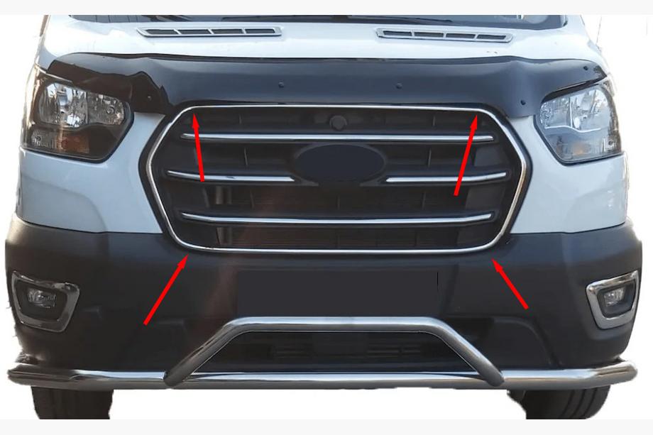 Ford Transit 2014- Chrom Grillumrandung (2019+, 4 Stk, Edelstahl) Carmos - Türkischer Edelstahl Image