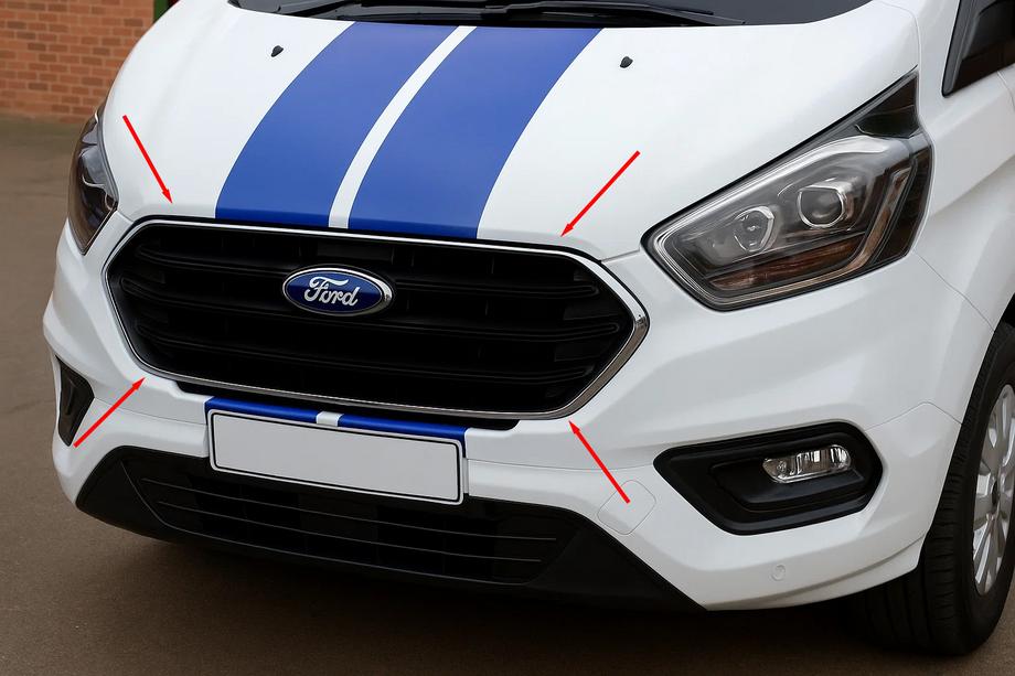 Ford Custom 2013-2022 Zierleisten für Kühlergrill Stoßstange 2018+ (4 Stk., Edelstahl) Image